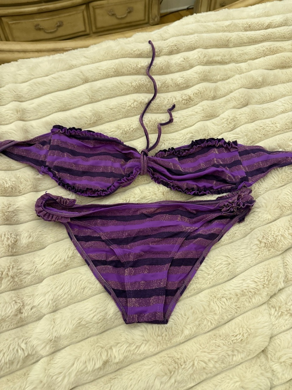 Purple Striped Women's Bikini Set - Stylish Two-Piece Swimwear